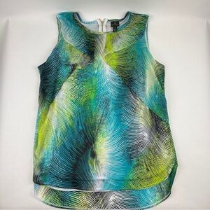 Worthington Tank Top Womens XXLT Green Blue Feathers Ruffled